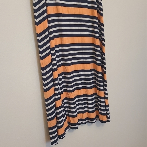 Merona Long Line Maxi Skirt Navy & Peach Color witih Stripes & Ruched Sides - Picture 4 of 6